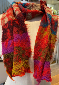 Japanese Pure Merino Wool Scarf in Red Multi