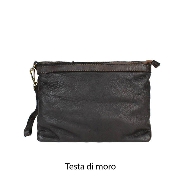 Leather Clutch/Crossbody Bag in Taupe and Dark Brown