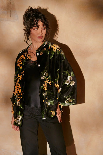 Chrysanthemum Black Velvet Jacket