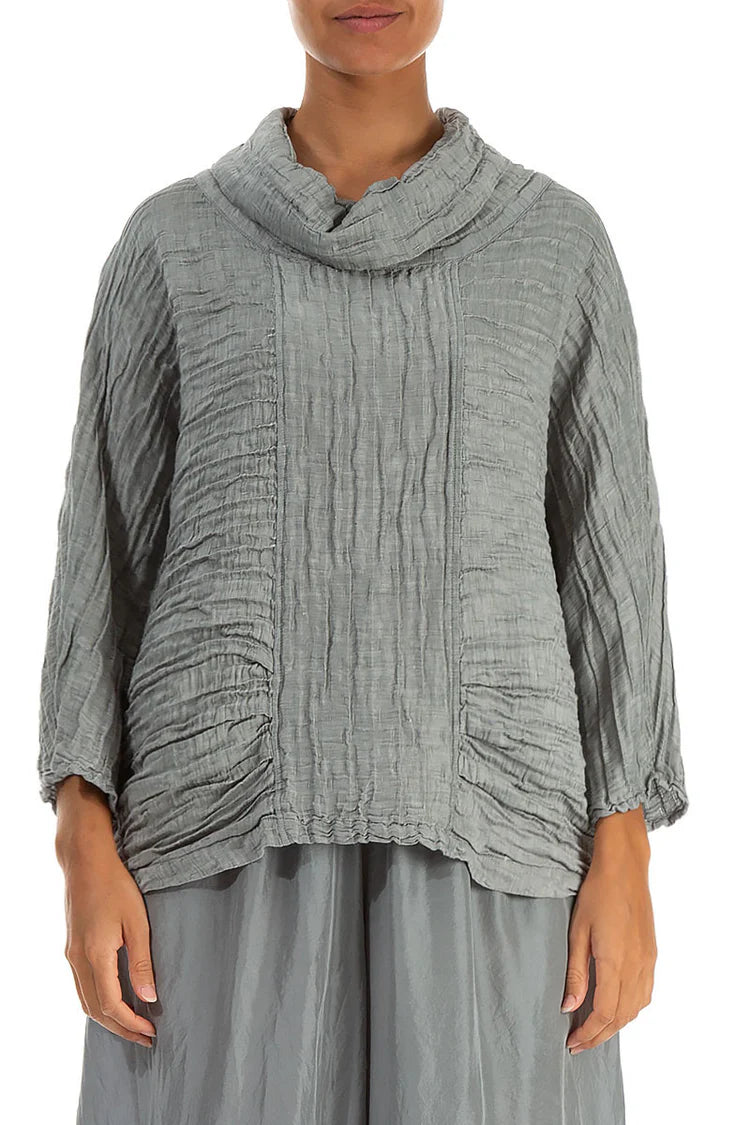 Crinkle Linen Silk Top in Blue Nova - see colour swatch