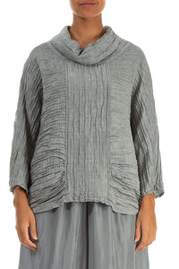 Crinkle Linen Silk Top in Blue Nova - see colour swatch