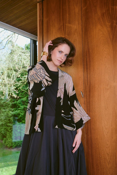 Crane Black Crepe  Kimono