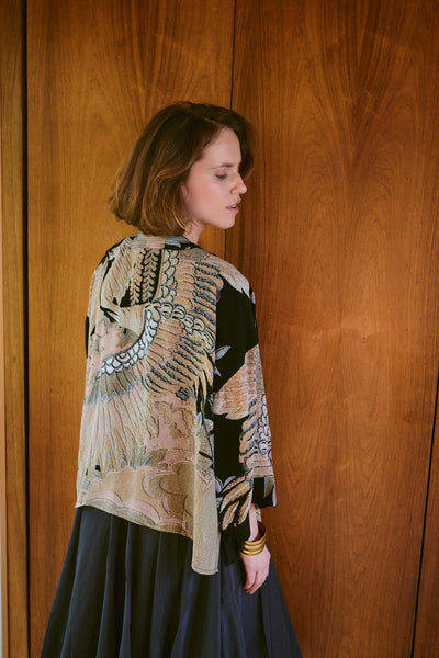 Crane Black Crepe  Kimono