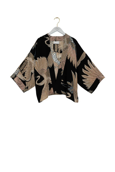Crane Black Crepe  Kimono