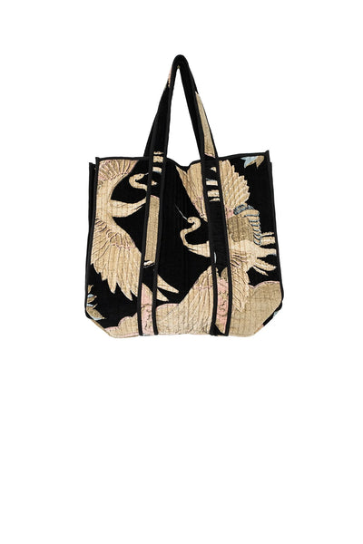 Crane Black Velvet Tote Bag