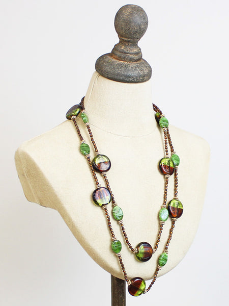 Double Strand Glass Disc Necklace Green