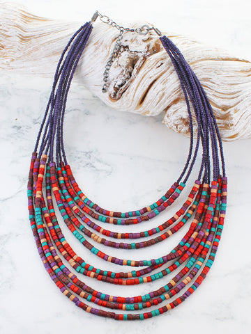 Wooden Bead Collar Necklace Multi