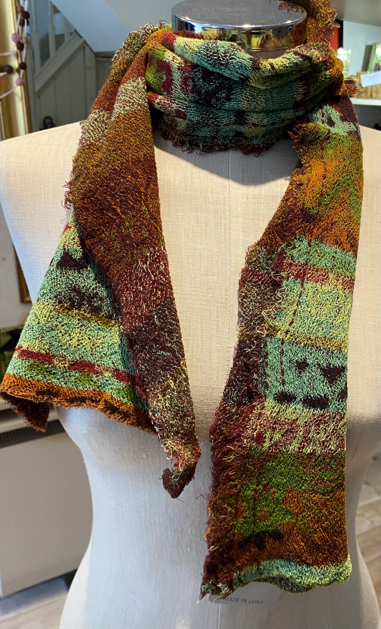 Japanese Pure Cotton Scarf in Green Multi