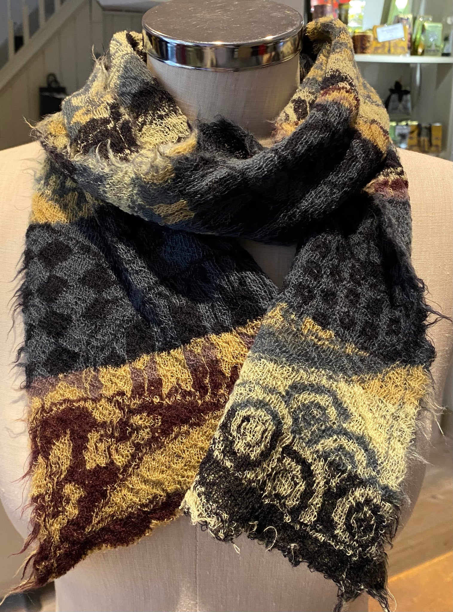 Japanese Pure Merino Wool Scarf in Blue/Grey