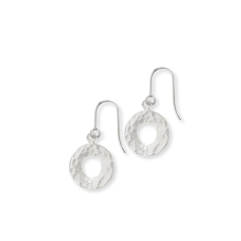 Hammered Circle Hook Earrings in Silver