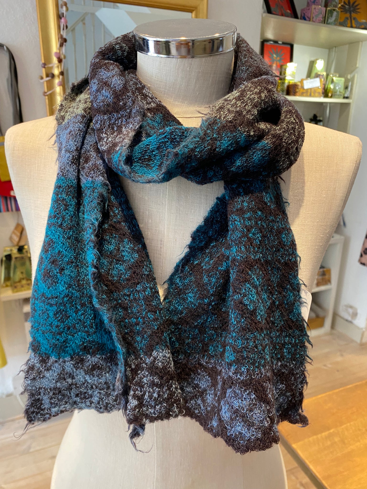 Japanese Pure Merino Wool Scarf in Blues