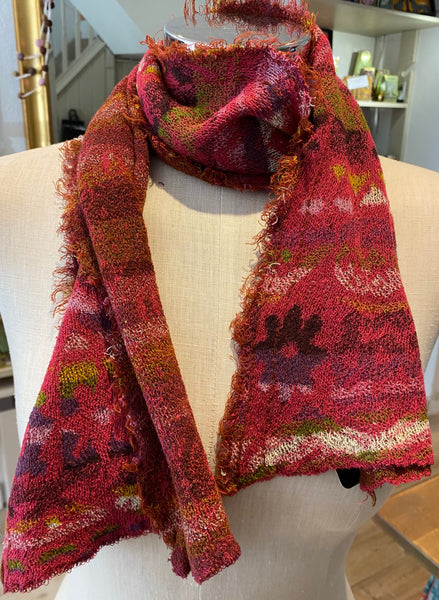 Japanese Pure Cotton Scarf in Rose Red Multi