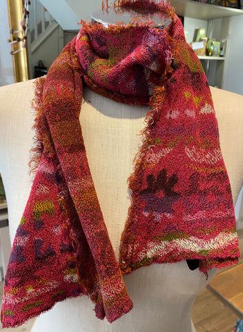Japanese Pure Cotton Scarf in Rose Red Multi