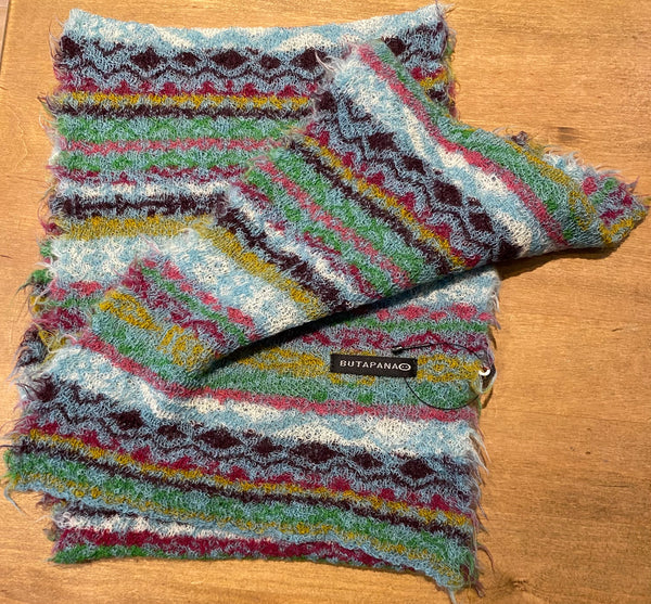 Japanese Pure Merino Wool Scarf in Blue Multi