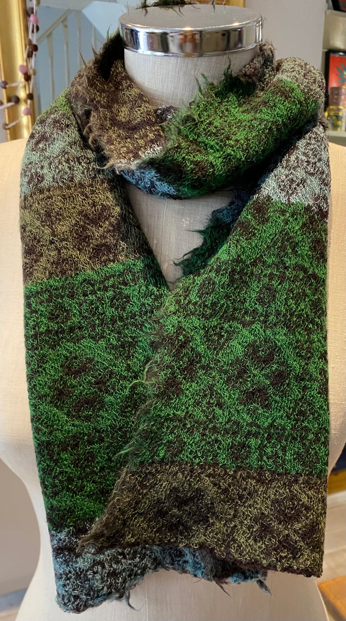 Japanese Pure Merino Wool Scarf in Greens