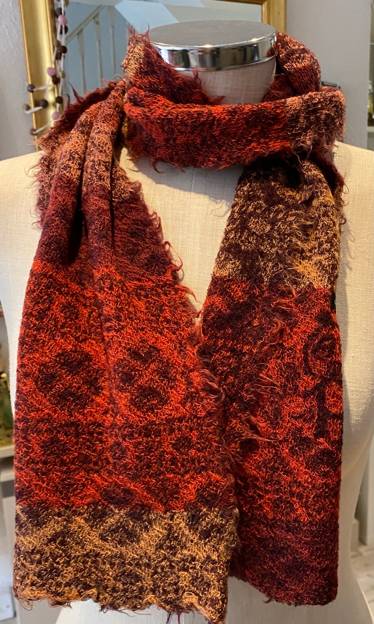 Japanese Pure Merino Wool Scarf in Orange Multi