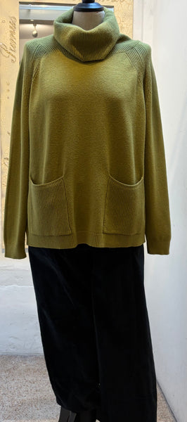 Roll Neck Sweater with Pocket Moss