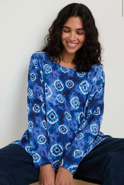 Tie Dye Circles Jersey Boxy Top Blue White