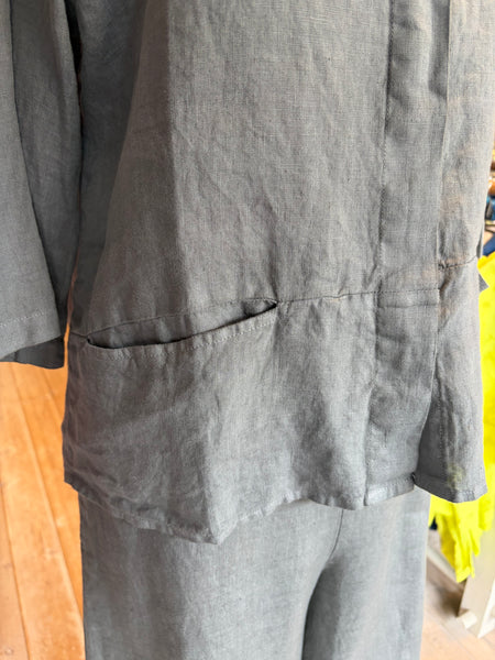 Korean Linen Collar Shirt in Medium Grey