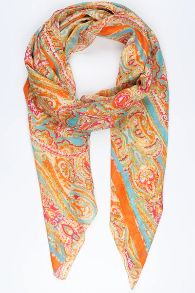 Ornate Paisley Print with Stripe Border in 3 Colourways