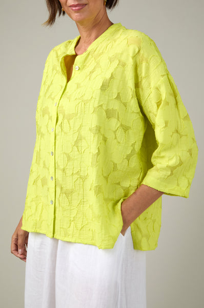 Etched Floral Viscose Shirt in Lemon