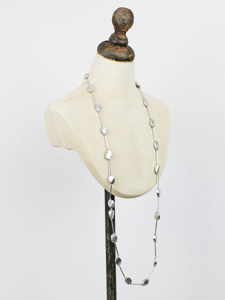 Long Silver Oval Disc Necklace