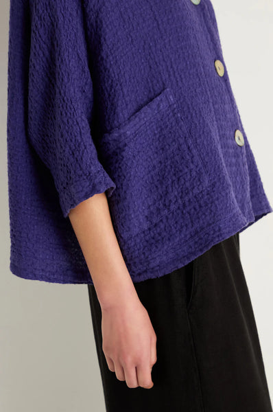 Waffle Linen Boxy Jacket in Blueberry
