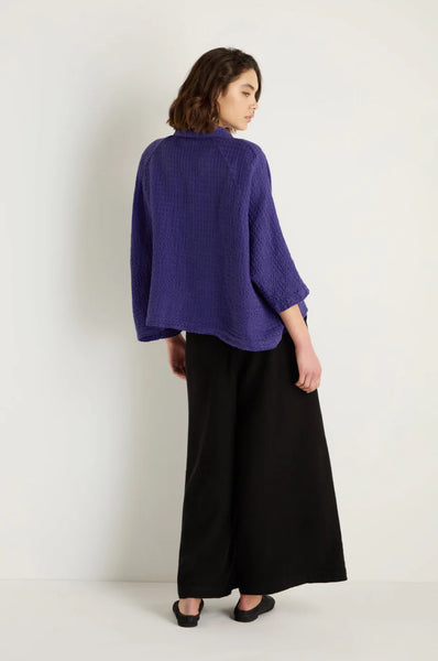 Waffle Linen Boxy Jacket in Blueberry