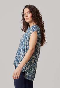 Maya Top Aztec Print Navy & Stone