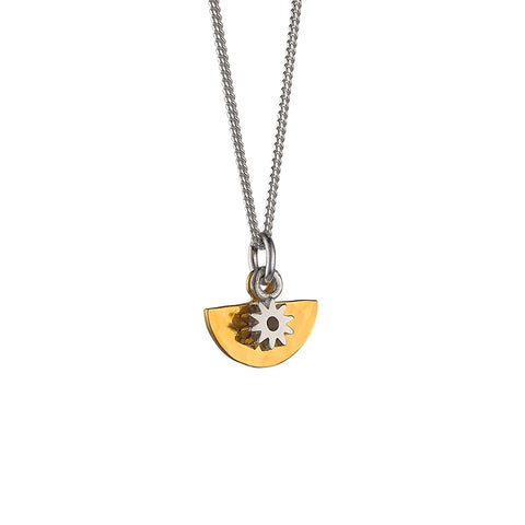 Mini Hammered Semi Circle in Gold Vermeil with Mini Flower Necklace