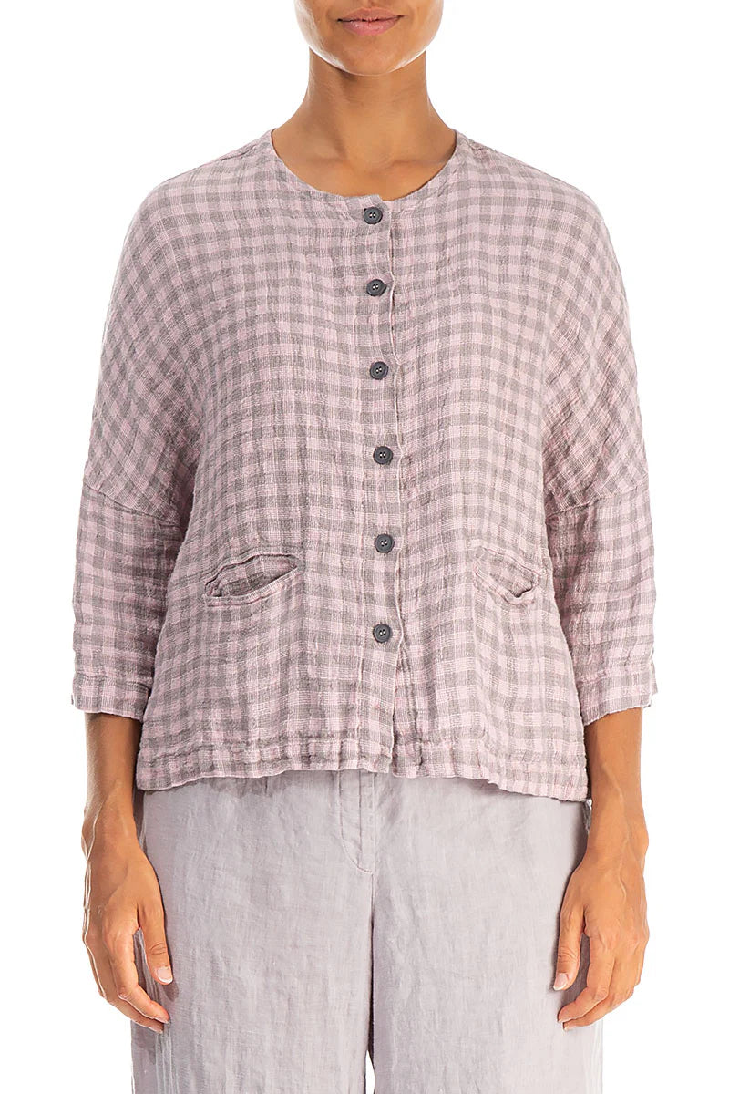 Pink Check Linen Jacket Blouse