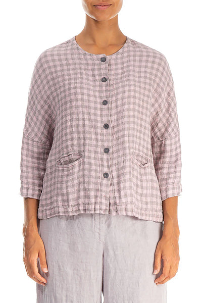 Pink Check Linen Jacket Blouse