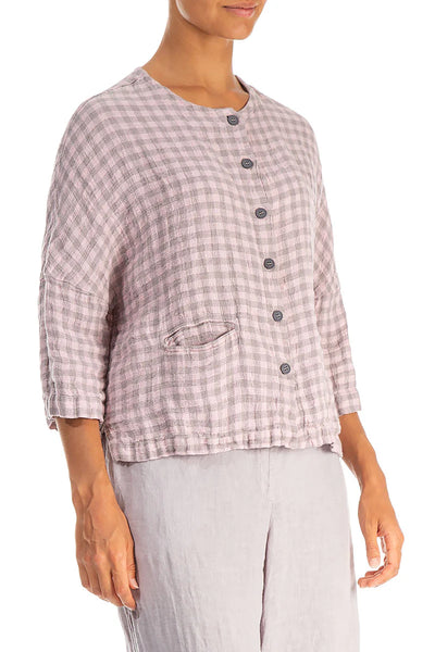 Pink Check Linen Jacket Blouse