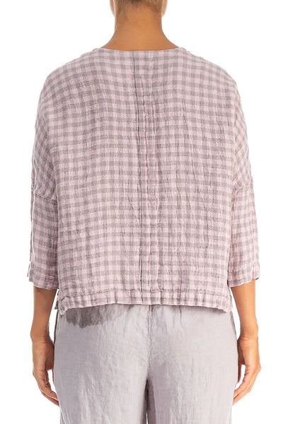 Pink Check Linen Jacket Blouse