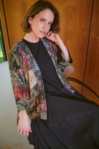 Primula Black Wool Kimono
