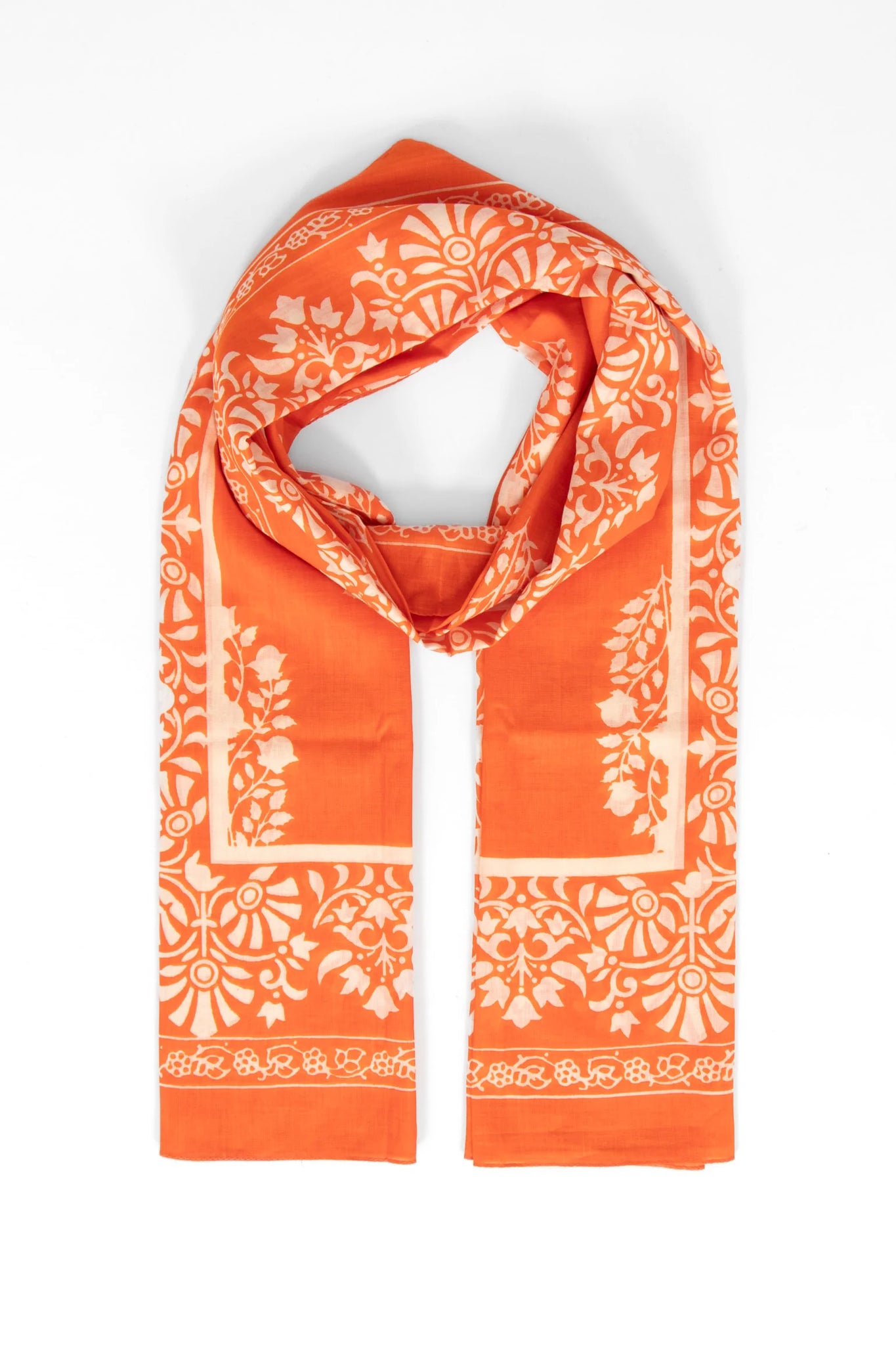Rue Lightweight Scarf in Orange Leaf Print