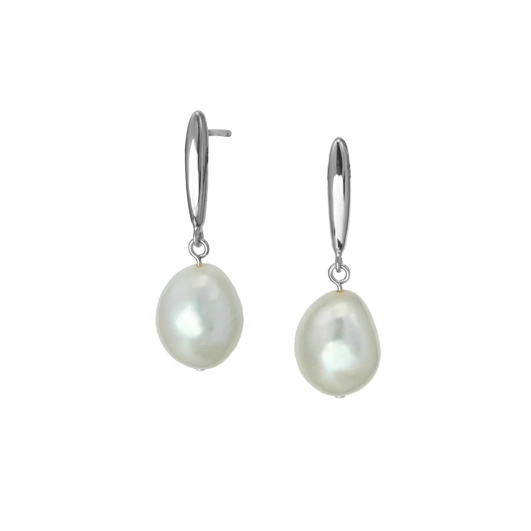 Silver Pearl Drop Stud Earrings