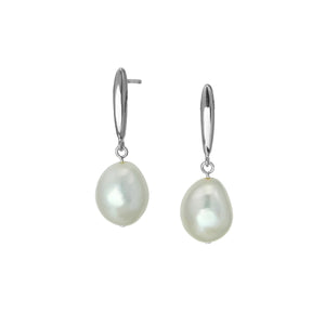 Silver Pearl Drop Stud Earrings