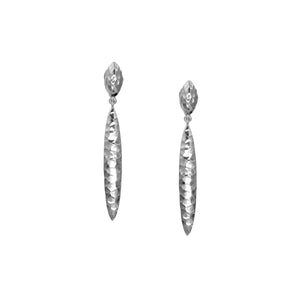 Long Drop Textured Silver Stud Earrings