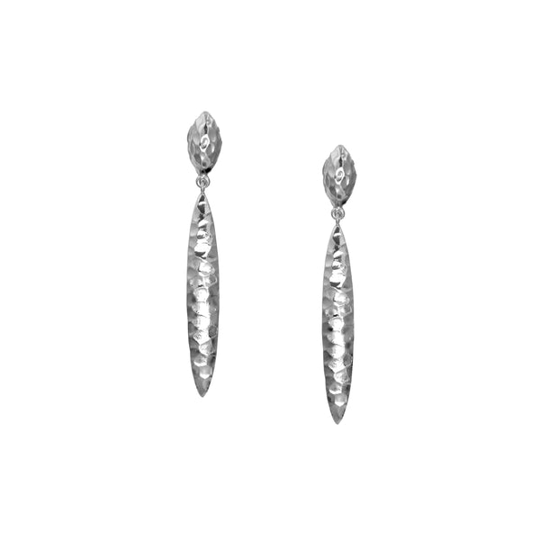 Long Drop Textured Silver Stud Earrings