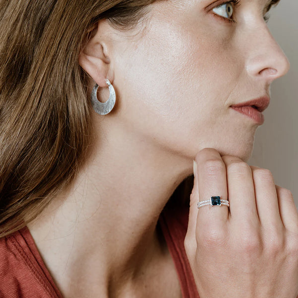 Small Crescent Hoop Earrings in Silver