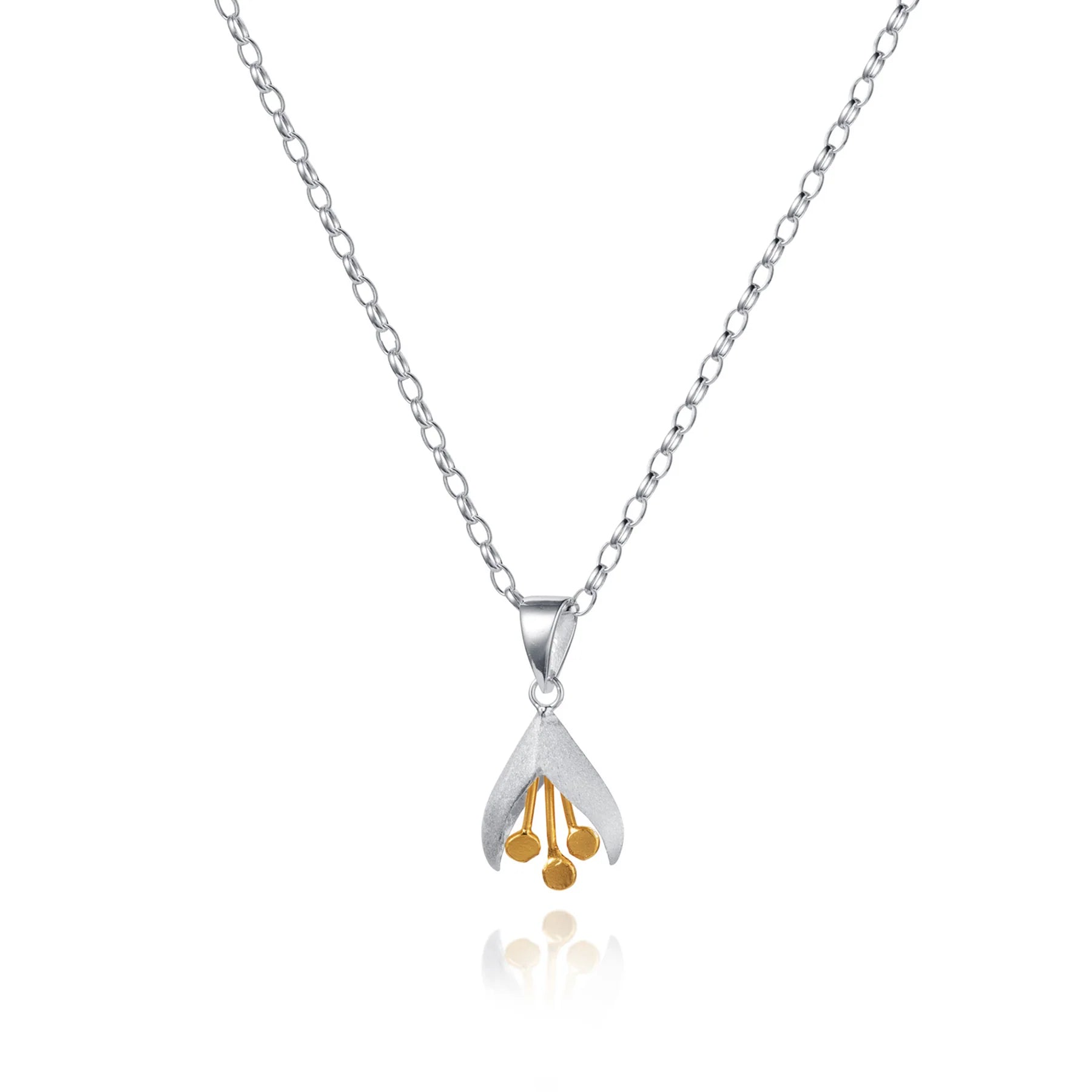 Snowdrop Flower Necklace Pendant in Silver and Gold