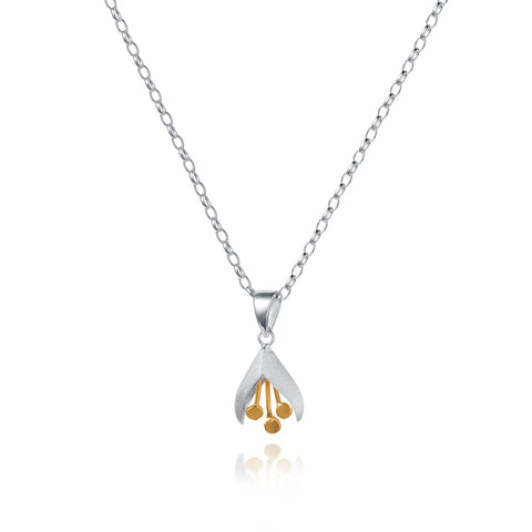Snowdrop Flower Necklace Pendant in Silver and Gold
