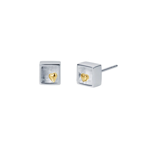 Heart in a Box Silver and Gold Stud Earrings