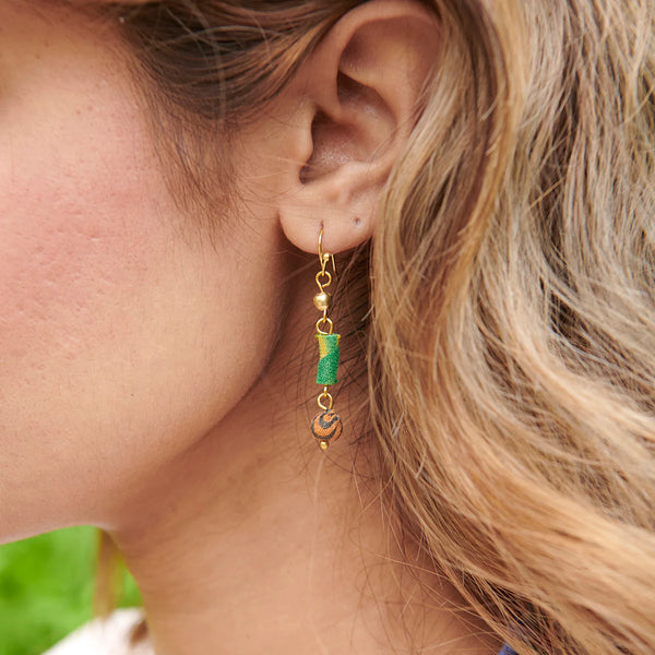 Scrolled & Dotted Kantha Earrings