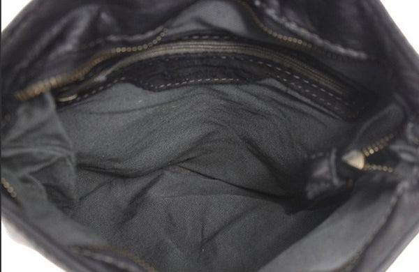 Leather Bag with Metal Fastening in Black, Dark Brown, Military and Cognac