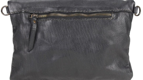 Leather Bag with Metal Fastening in Black and Dark Brown