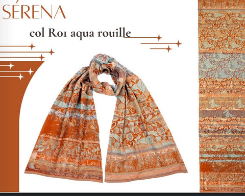 Létol Cotton Jacquard Scarf in Serena Aqua Rouille