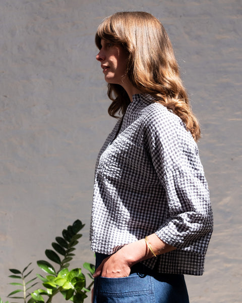 Ava Blouse in Grey Check
