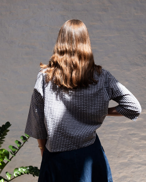 Ava Blouse in Grey Check